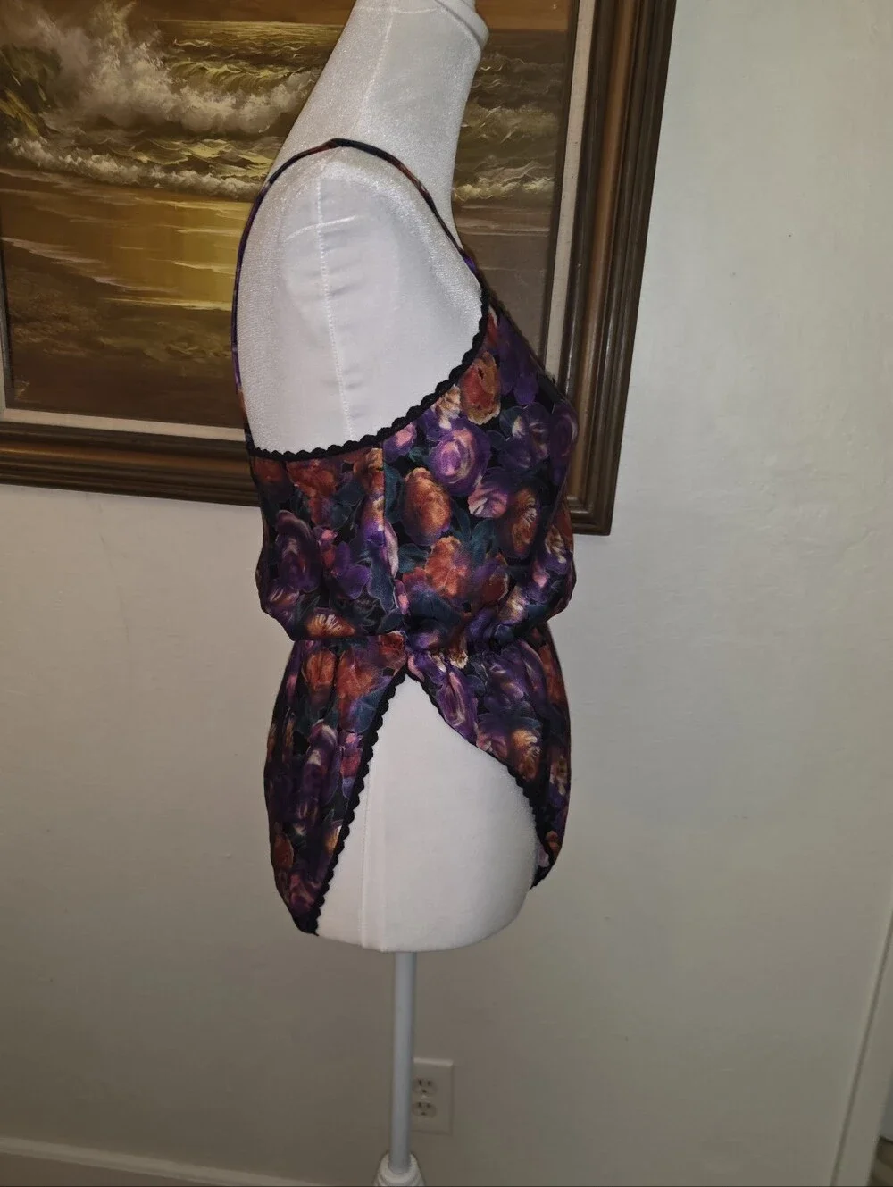 Vintage Myonne 1980s Floral Teddy Bodysuit Camisole Tank Top Lingerie - Picture 14 of 14